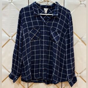 🛑CLEARANCE😮Harper Heritage | Navy Blue Plaid Button-Up Shirt | Women’s M | GUC
